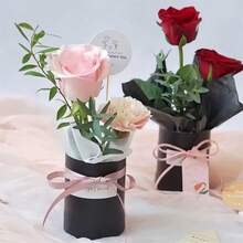 1pc Creative Round Floral Bouquet Packaging Box, Portable Flower Box/Paper Flower Vase/Gift Packing Material, Suitable For Birthday, Wedding, Anniversary, Party, Mother's Day And Other Celebrations - Multicolor - View 10