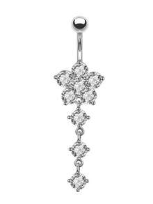 1pc Plant Double Gem Flower Navel Ring - Silver - View 5