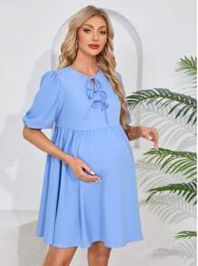 Vestido casual com amarração frontal lisa e franzido para gestantes