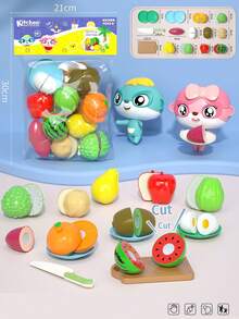 儿童益智玩具食物套装，适合幼儿探索和了解不同的食物，激发孩子想象力的创意玩具，包括各种玩具水果、蔬菜和快餐
