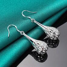 925 Silver Plated Hollow Water Drop Earrings Eardrop For Women Fashion Wedding Engagement Charm Jewelry - Silver - View 3