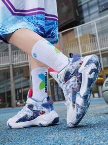 Zapatillas de baloncesto versátiles 2025 nuevas, zapatos deportivos cómodos y antideslizantes para hombres, con suela exterior con sonido de fricción, zapatos casuales para hombres con suela gruesa, zapatos elevadores para exteriores, domina la cancha de baloncesto, el patio de recreo, zapatos para correr (Patrón asimétrico)