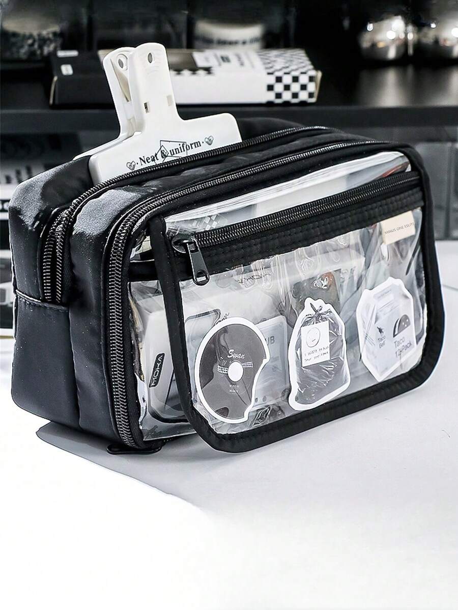 Estuche de lápices transparente con tapa abatible y cierre a presión, de gran capacidad con 8 capas, ideal para útiles escolares, maquillaje y herramientas pequeñas, estuche de lápices, bolso escolar