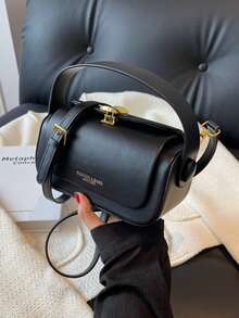 女士时尚盒形斜挎包，优雅简约大容量手提包 - 黑色 - 查看 5