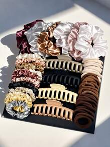 Brown Hair Accessories For Woman Set Seamless Ponytail Holders Variety Hair Clips Hair Scrunchies HairBands Scrunchy Hair Ties For Holiday Party