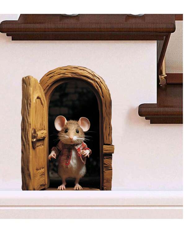 Cartoon Cute Stickers Open Door Little Mouse Hole Free Stickers Mouse Road Sign Hole Home Wall Decoration Wall Stickers