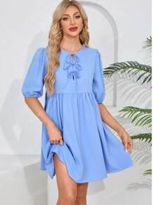 Vestido casual com amarração frontal lisa e franzido para gestantes