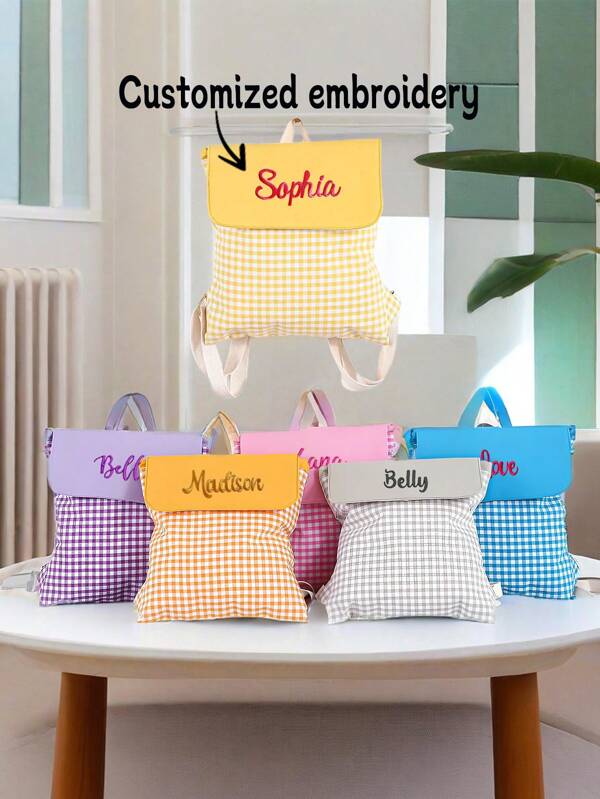 Mochila personalizada bordada com nome, nova, fresca e simples, mochila estudantil nova, mochila quadriculada minimalista moderna, bolsa de armazenamento de viagem, multiuso, grande capacidade, versátil, multifuncional, colorida, fofa, adorável, contratada, engraçada, kawaii, Y2K, minimalista, para ir e vir, casual business, básica, personalizada, para aniversários, para feriados/férias, para atividades ao ar livre/passeios/viagens/caminhadas/estádio/esportes/escalada, para negócios/ir e vir/trabalho/escritório, férias, férias, bolsas e bagagem, acessórios de Halloween 2025, resfriamento urbano