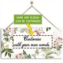 2D Flat Customizable Floral Wooden Sign - Personalized Text Plaque, Rose And Leaf Design, Rustic Wall Hanging Decor, Suitable For Home, Office Or Gift, 2D Flat