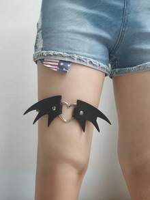 1pc Solid Color PU Leather [Limited Edition Devil Wings Leg Garter], Sweet & Spicy Dark Heart Leg Harness, Adjustable Gothic Punk Y2K Couple Accessory, Leg Decor - Black - View 11