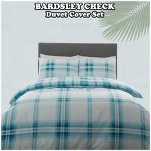 VELVETIO Duvet Cover Set Bardsley Check Printed Reversible Bedding With Matching Pillowcases Soft And Warm Single Double King And Super King Sizes - Teal - View 7