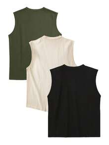 3 piezas Camisetas de tirantes casuales de verano de unicolor para hombre - Multicolor - Ver 6