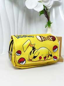Bolsa de lápices con estampado completo de Pokémon, de doble capa con solapa, para lápices, labiales, brochas, productos de cuidado de la piel, teléfonos móviles, monedas, artículos pequeños, para el hogar, regalos, vacaciones y festivales como Halloween y Navidad. Bolsa multifuncional para la escuela y accesorios escolares.