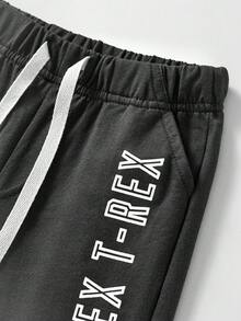 男童卡通恐龙印花短袖 T 恤和短裤两件套服装，时尚春夏