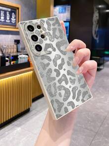 1 pieza Funda protectora para teléfono con base plateada y estampado de leopardo, compatible con Apple/Galaxy/Infinix/Redmi/OPPO/VIVO/Realme, versión internacional, no la versión nacional - Beis - Ver 5
