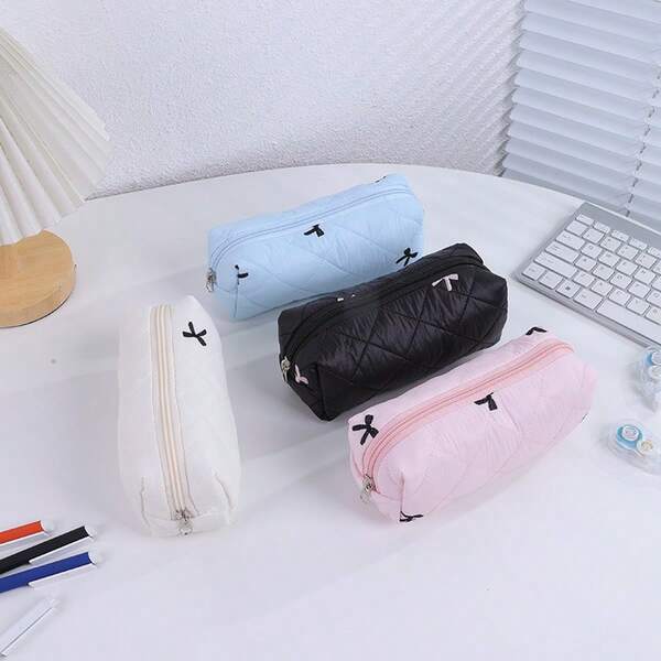 1 pièce Étui à crayons nœud mignon, sac de rangement de fournitures scolaires de grande capacité, design à la mode, rentrée scolaire, fournitures scolaires, trousse à crayons, sac d'école