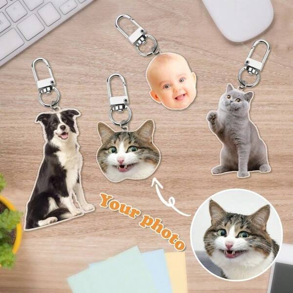 1pc Customized Photo Keychain, Acrylic Pet Keychain, Personalized Dog Keychain, Custom Photo Picture Keychain