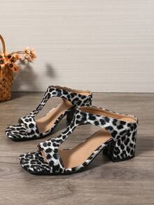 Plus Size Women Leopard Print Sexy Open Toe Cutout High Heel Sandals - Black and White - View 2