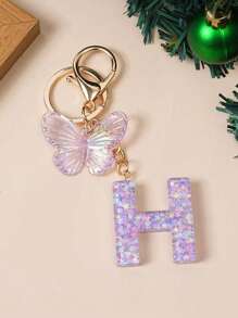 1 Creative Keychain With Alphabet Stone Drops Glue Resin Accessories Butterfly Fringe Alphabet Pendant Keychain Girl