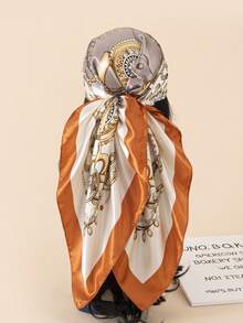 1pc 90cm Floral Print Silk Square Scarf Women, Bandana Scarf, Fashion Accessory For Hair, Beach, Daily Wear, Adds Accent To Your Look, Spring/Summer - Multicolor - View 36