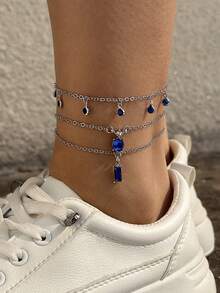 1pc Simple Fashion Geometric Pendant Multilayer Resin Crystal Anklet For Women, Party Gift (Handmade, Customized Length) - Multicolor - View 2