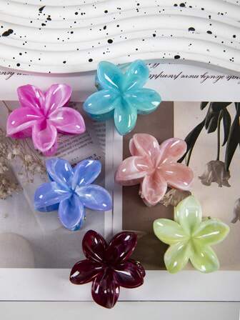 6个/套亚克力小花发爪夹，简约优雅，百搭发型配饰，适合休闲、旅行、摄影等场合，打造甜美清新的发型。女士发饰，秋季必备，旅行必备，美发工具，女士配饰，发饰，秋季必备，女士发饰，美发工具，发饰，发饰，美妆配饰，礼物，旅行必备，女士礼物，发饰，圣诞礼物