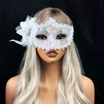 1 pieza Máscara de fiesta transparente de material PP decorada con encaje delicado, máscara de fiesta sexy