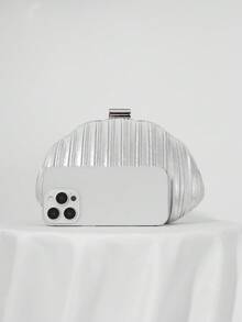 Tas Clutch Malam Berbentuk Kotak Satin Berlipit, Tas Pesta, Tas Gaun Formal, Tas Tangan Pesta Prom dengan Tali Rantai, Tas Clutch untuk Pernikahan, Pengantin - Perak - View 5