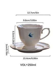 DearDali 一套原创浮雕燕子陶瓷咖啡杯、茶杯和碟子，家用/办公茶具套装，创意英式风格马克杯，适合花茶，咖啡爱好者的理想之选，节日、派对、家庭聚会的最佳礼物，适用于咖啡或花茶，250毫升 - 白色 - 查看 4