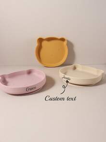 1pc Personalized Name Silicone Suction Bear Plate, Baby Infant Toddler Tableware, Kid Nursery Home Feeding Dish - Multicolor - View 3