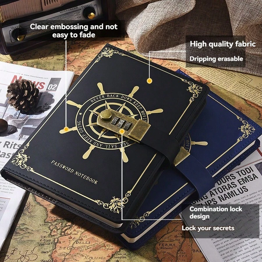Diário Vintage com Cadeado, Caderno de Estudante, Diário Trancado para Mulheres e Homens Tamanho A5, Diário Trancado para Adultos, Diário de Viagem para Escrever