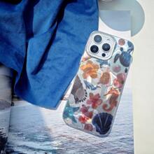 1pc Starfish Turtle Pearl Seahorse Shell Ocean Style Fashionable Minimalist Semi-Transparent Cute Cartoon Marine Creature Water Wave Pattern Asymmetrical Ripple IMD Shockproof Silver Gradient Laser Holographic Shiny Artistic Phone Case Compatible With Apple//OPPO/VIVO/Honor//Redmi/Transsion Phones