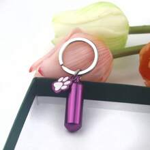 Cylinder Urn Necklaces For Ashes Memorial Keepsake Key Chain Pendant With Paw Print Charm Necklace Stainless Steel Waterproof Cremation Jewelry For Ashes Locket Pendant