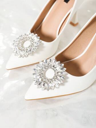 2pcs Detachable DIY Shoe Accessories, Rhinestone White/Yellow/Champagne Metal Round Sunflower Shaped Buckle Shoe Clips, Fashionable & Elegant Shoe Decorations For High Heels, Pumps, Business Shoes
