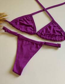 Triangle Bikini With Adjustable Thong Panties - Purple - View 1