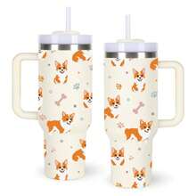 1 Pc Cute Little Fox Tumbler Made Of 40oz Stainless Steel, With Handle, Water Cup With Straw Brush, Non-Slip Water Cup, Portable Multifunctional Water Bottle, Holiday Gift.