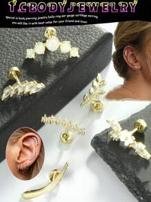 1-6pcs 16G Cartilage Earring Set Stainless Steel Flower Opal CZ Stud Earrings Flat Back Cartilage Conch Helix Piercing Jewelry For Women Valentines,Mom,Mother,Mother's Day,Gift