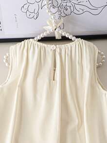 Apricot Sleeveless Bow Hem Girls' Dress - Khaki - View 6