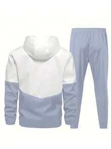 Conjunto de chaqueta con capucha y pantalones deportivos de 2 piezas para hombre, estilo informal con colores contrastados