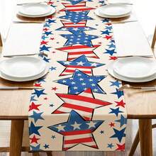 4th Of July Table Runner - Reusable Polyester Kitchen Decor With Striped Stars, Star Hearts, Cats & Liberty Floral Design, Machine Washable For Independence Day, July 4th Party - Multicolor - View 21
