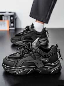 Men's Sports Running Shoes Breathable Mesh Sneakers, Retro & Simple College Style Shoes, Black Athletic Shoes For Men - Black - View 3