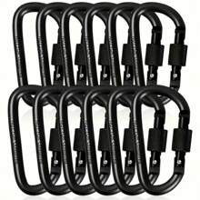 D-Shaped Spring Carabiner With Screw Gate, Black Aluminum Alloy Clip, Suitable For Outdoor Activities: Camping, Hiking, Fishing, Also Can Use As Keychain Hanger. Thickened Locking Hanging Hook, D-Shape Mountaineering Carabiner, Quick Hanging Nut Carabiner, Aluminum Alloy Backpack Hook