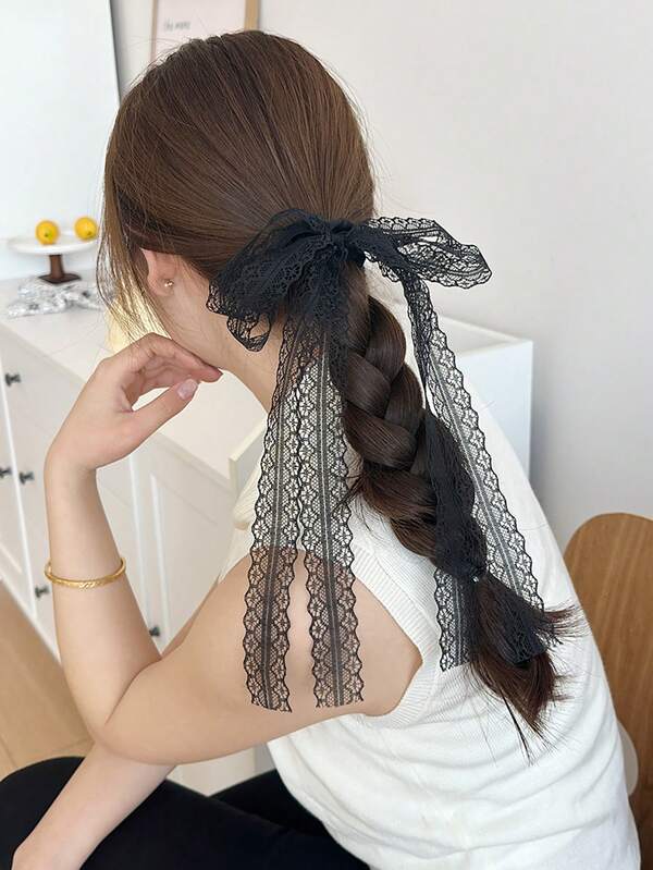 2025 Neue Accessoires Super Fairy einfache Spitze Schleife Haarband Scrunchies Elegante Doppel-Pferdeschwanz Haarzubehör, Haargummis