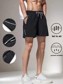 Shorts Esportivos Casuais de Verão Masculinos - Preto, com Bolsos com Zíper, Adequados para Corrida, Caminhada e Atividades ao Ar Livre, Vestuário Esportivo Outdoor | Shorts de Estilo Casual | Shorts com Zíper