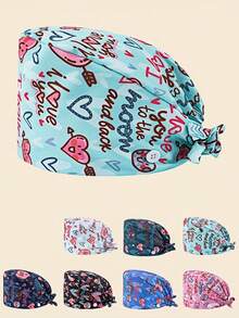 1 件女士涤纶护士帽，印有“Love”字母图案，侧面有白色纽扣，内侧有吸汗带，实用又时尚，适用于美容院、牙科诊所、兽医院和家庭清洁工