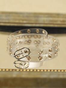 1pc Women's Dot Casual PU Leather Belt, Fashion & Versatile For All Seasons Summer, School Fall, Autumn, Halloween - Clear - View 3