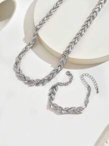 1pc Rose Gold Crystal Decorated Necklace & Bracelet Jewelry Set, Elegant For Women Party/Events