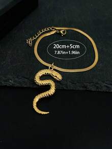 1pc Gothic Style Snake Wrapped Anklet, Stainless Steel Razor Blade Chain Anklet For Women, Beach Vacation - Gold - View 4