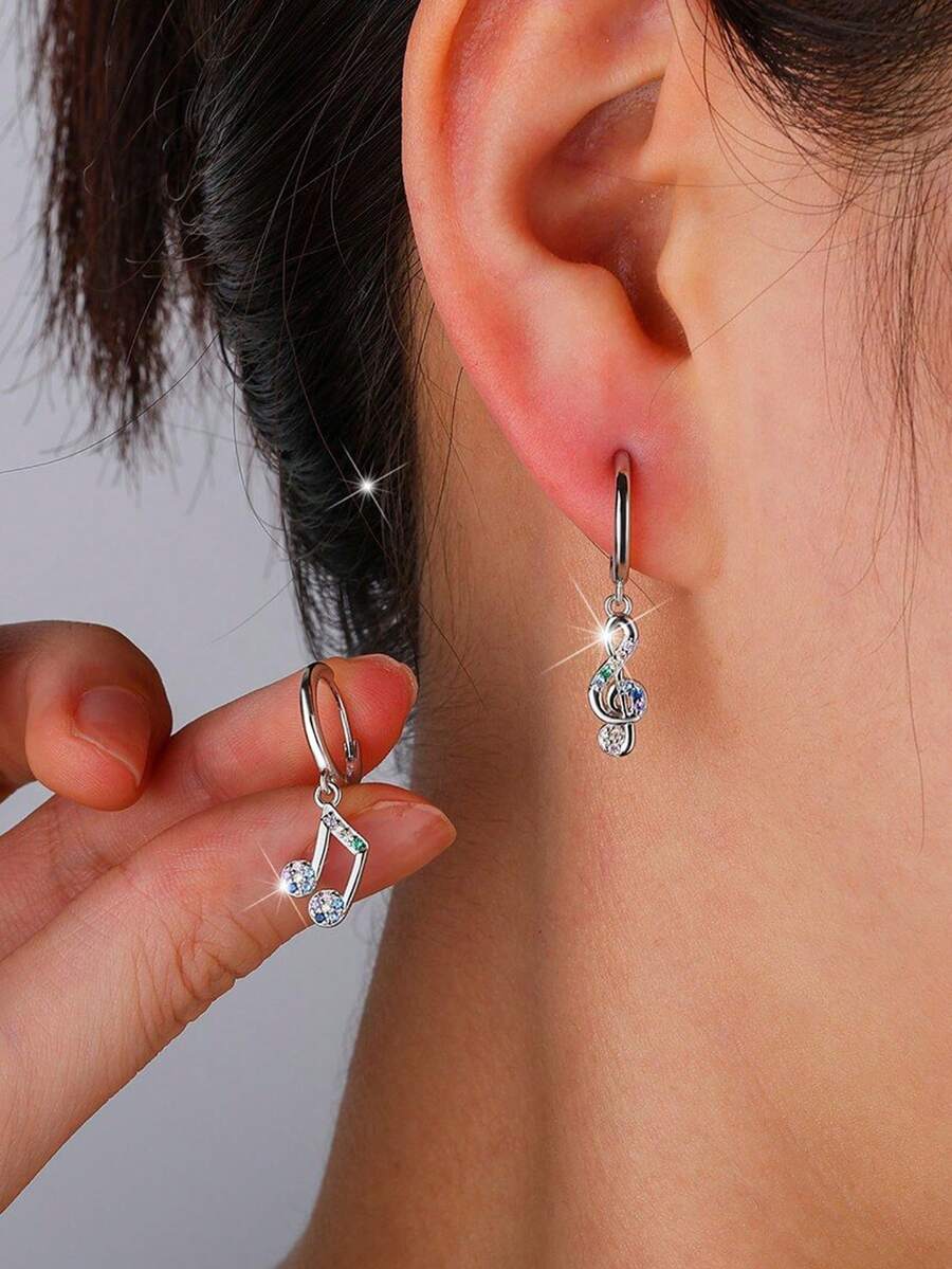 S925 Silver European & American Luxury Musical Note Pendant Earrings, Elegant & Delicate Design, Suitable For Birthday Gift To Lover, Friend, Everyday/Travel/Party Wear, Women High-End Jewelry, Random Packaging - SE20-06 - View 1