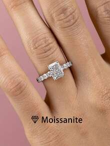 1pc Women's High-Quality Solitaire Ring, 925 Sterling Silver Cushion Cut 2ct Moissanite Engagement/Wedding/Anniversary Gift With Moissanite Certificate And Elegant Gift Box - 2ct Baguette Moissanite - View 2